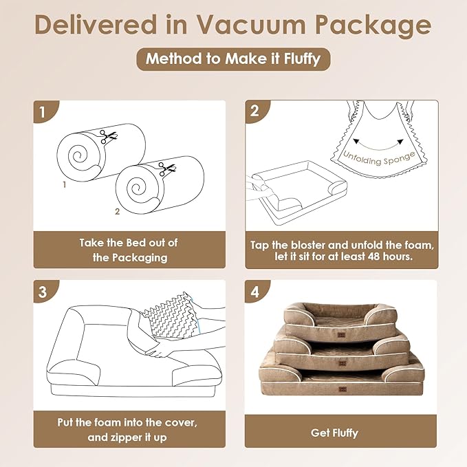 EHEYCIGA Orthopedic Dog Bed for Medium Dogs, Waterproof Memory Foam Medium Dog Beds with Sides, Non-Slip Bottom and Egg-Crate Foam Pet Couch Bed with Washable Removable Cover, Beige