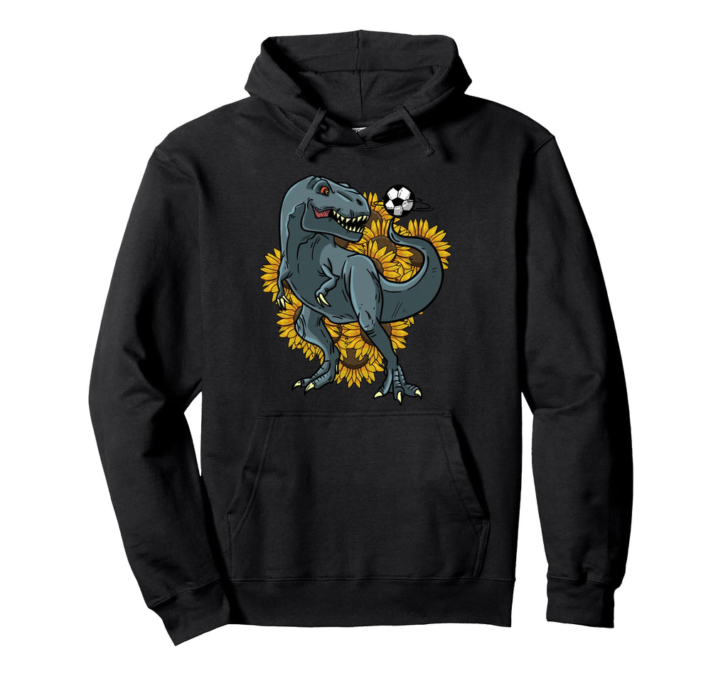 Trex Playing Soccer Sunflower Hoodie - Casual Everyday Wear Men Women