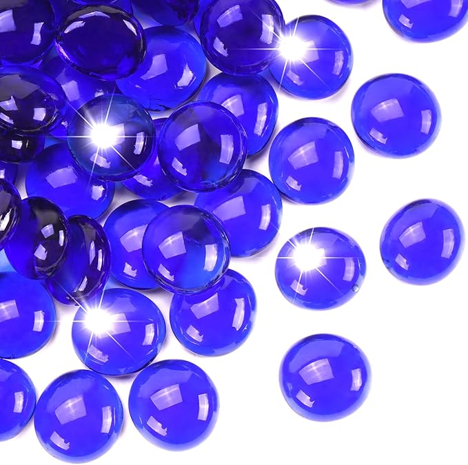 2LB Cobalt Blue Flat Glass Marbles for Vases, Gemstone Beads Vase Filler Decorative Glass Pebbles for Fish Tank, DIY Crafts, Aquarium Decor Rocks