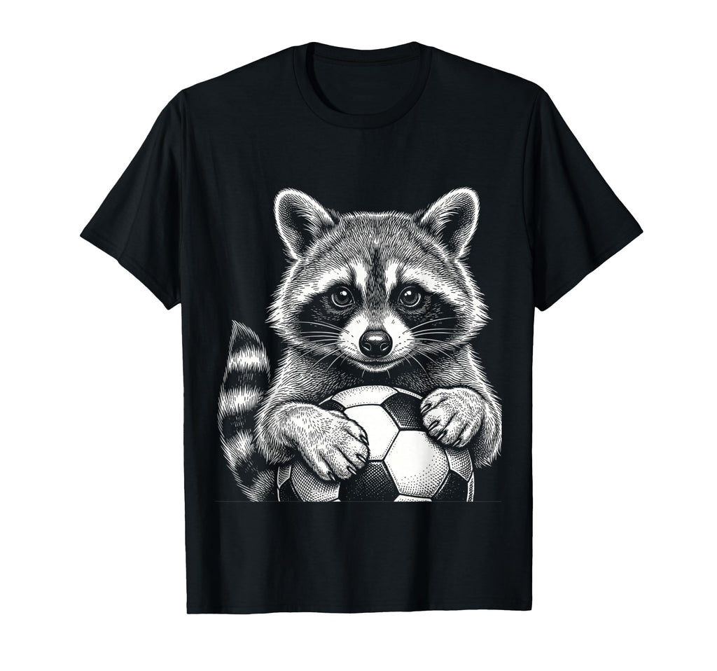 Black And White Fan Raccoon Soccer T-Shirt - Aesthetic Graphic Unisex