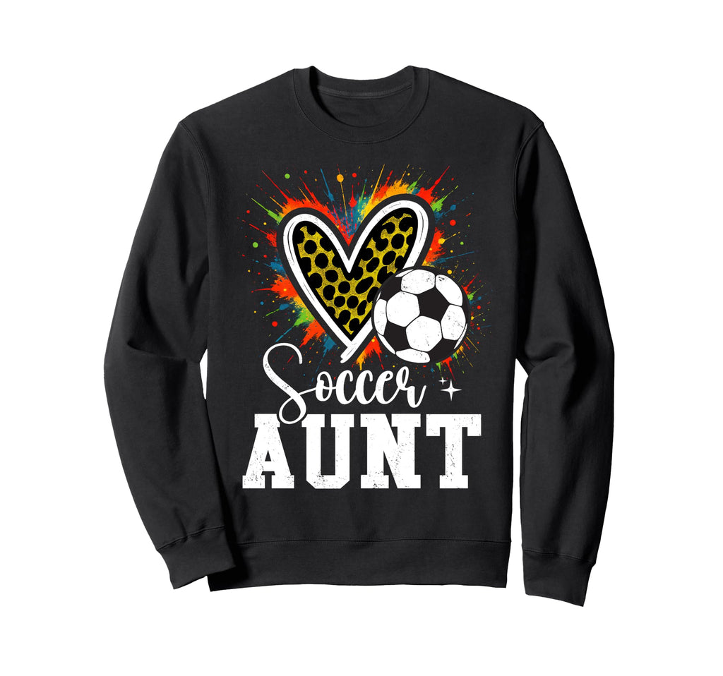 Soccer Aunt Leopard Heart Colorful Sweatshirt - Unique Graphic Men Women