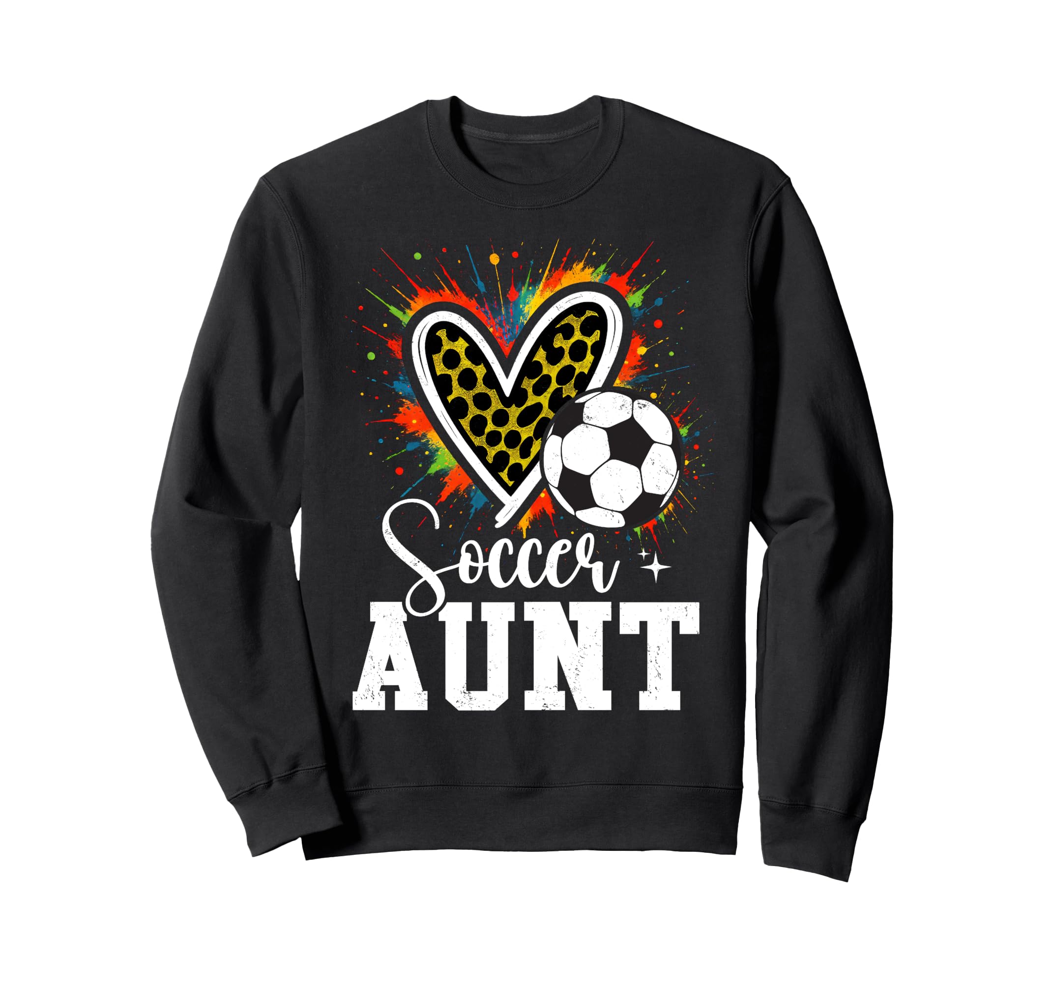Soccer Aunt Leopard Heart Colorful Sweatshirt - Unique Graphic Men Women