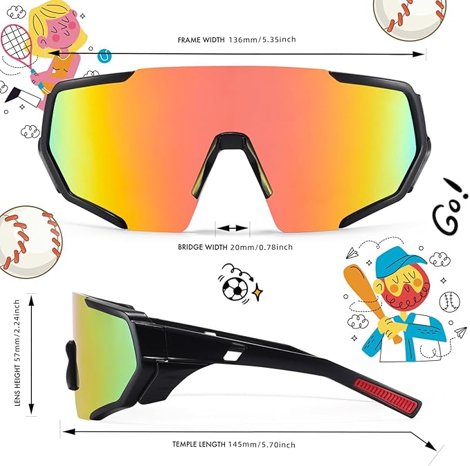 MALIDAK Sports Sunglasses for Mens Women Youth Baseball Sunglasses UV400 Protection Men Cycling Glasses