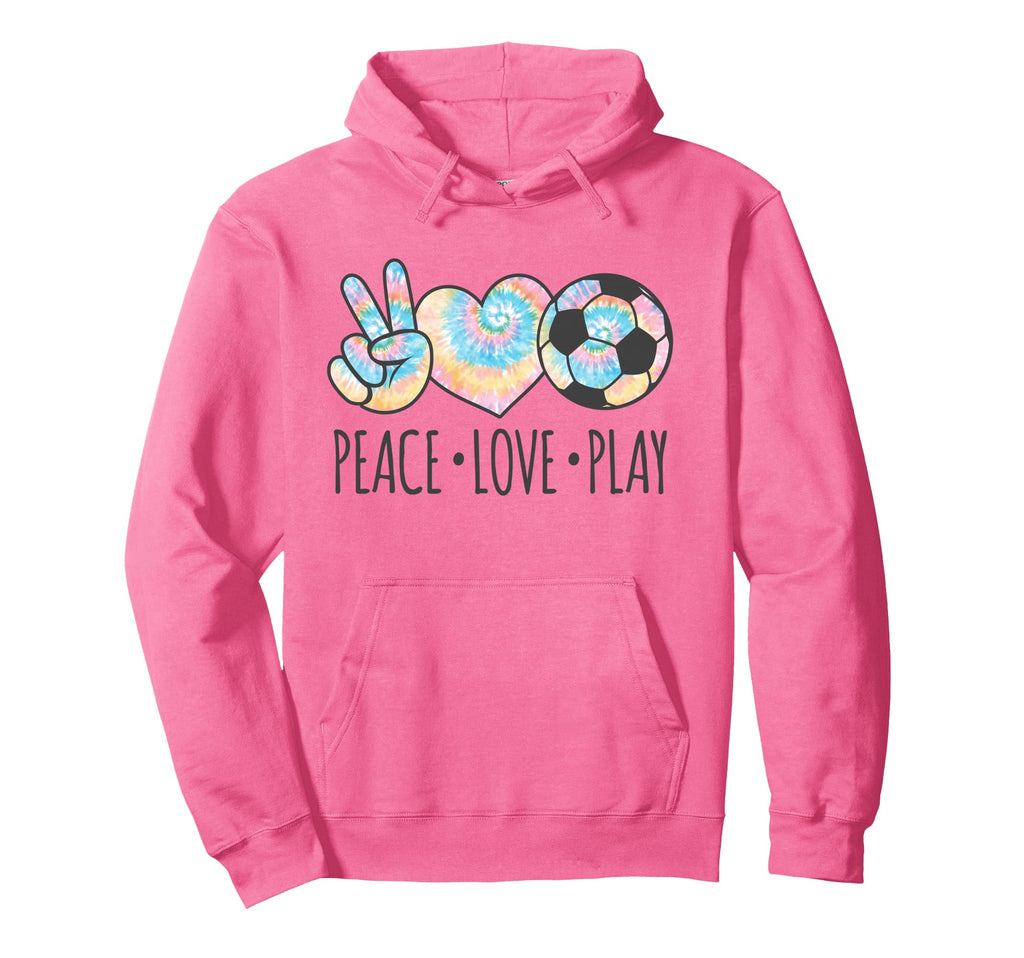 Tie Dye Soccer Teen Peace Love Play Hoodie - Graphic Print for Adults