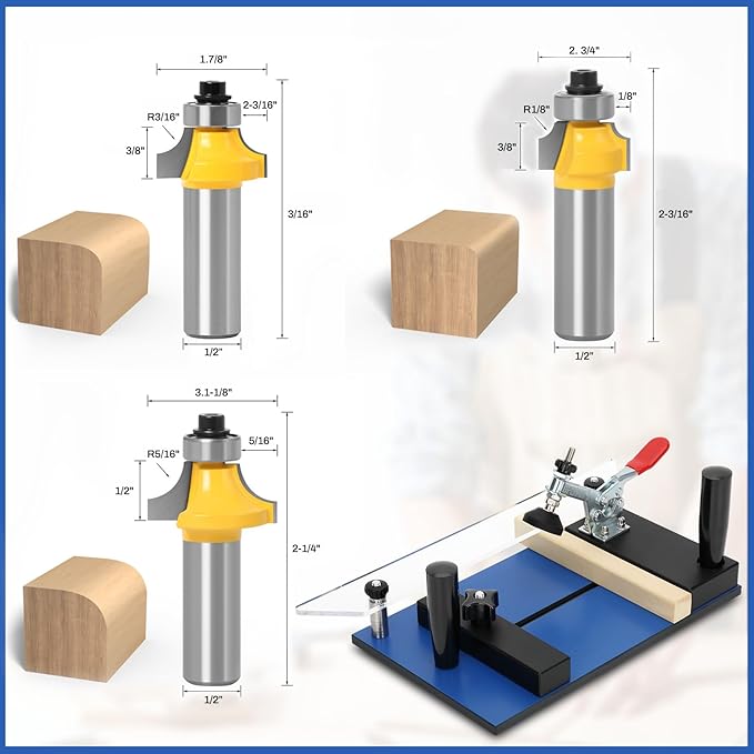 Rail Guide Coping Sled for Router Table,with 3 Packs Roundover Router Bit,Precise Clean Joints, Cabinet Doors, Drawer Fronts, Coping Jig For Router (5” Wide x 1-1/4”)