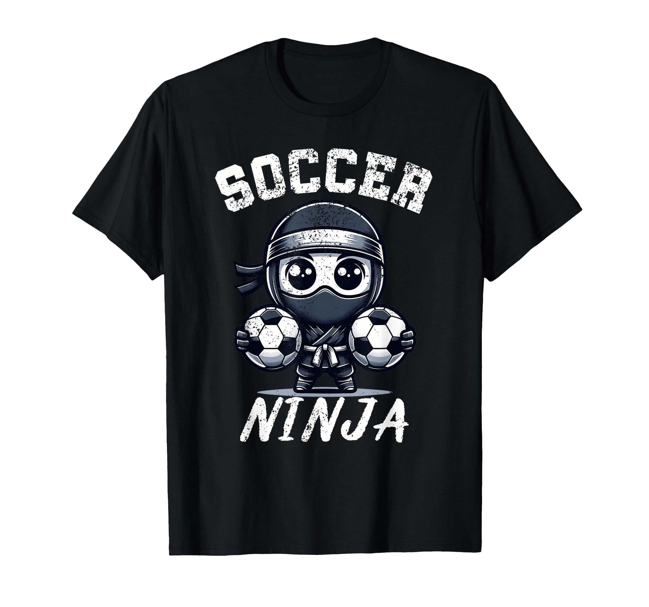 Funny Soccer Ninja Distressed Soccer T-Shirt - Graphic Print for Adults