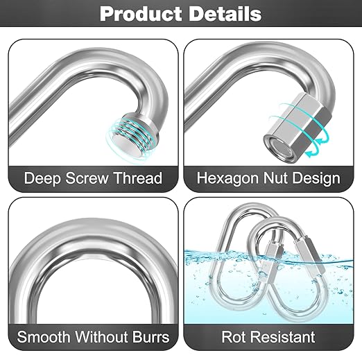 M8-20 Pack 3“ Quick Links Chain Connectors, 5/16″ Galvanized Chain Locking Carabiners Hooks, 1200LBS Heavy Duty Thread Quick Link Clips, Twist Oval Keychain D Shape for Swing, Camping