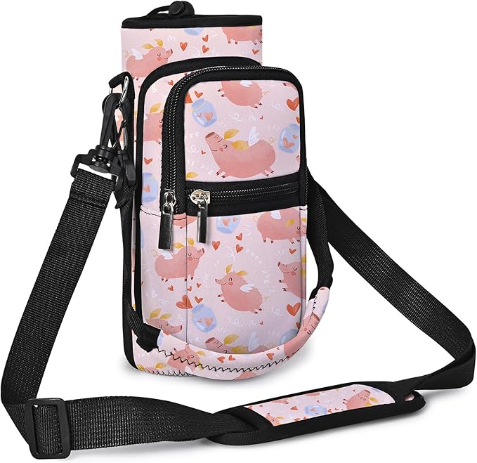 25/32/40/64oz Water Bottle Bag Holder Carrier-Insulated Crossbody Sling Case Sleeve with Strap & Pockets for Men Women Gym Cycling Travel Walking Hiking Camping
