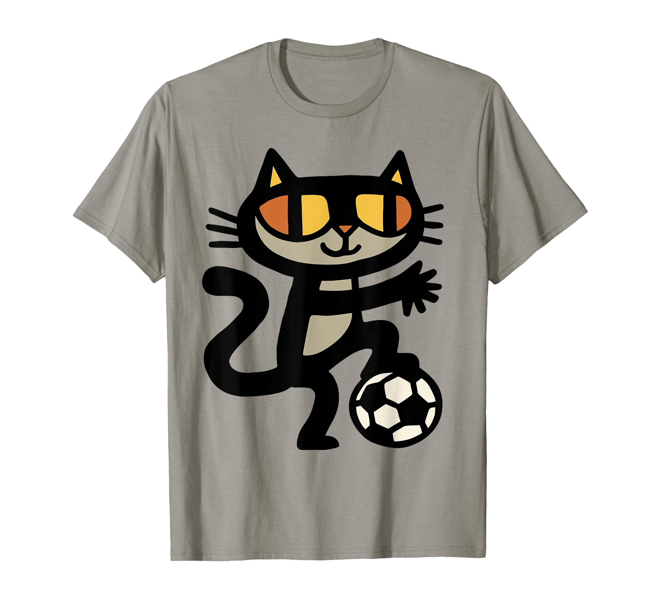 Funny Soccer Cat Cartoon Animal T-Shirt - Casual Everyday Wear Men Women
