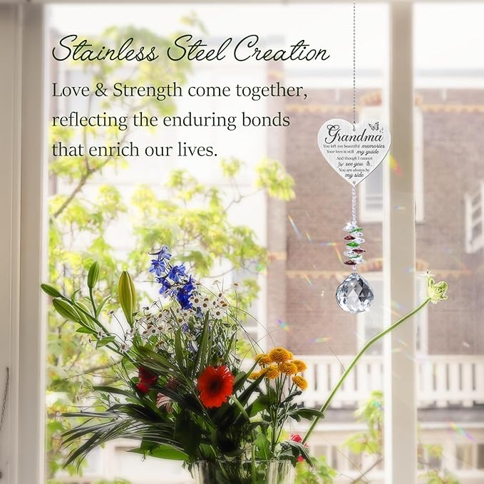 Grandma in Heaven Memorial Crystal Suncatcher Gifts,Sympathy Gifts for Loss of Grandma,Hanging Crystals Ornament for Window Rainbow Maker Prisms Home Decor Gift