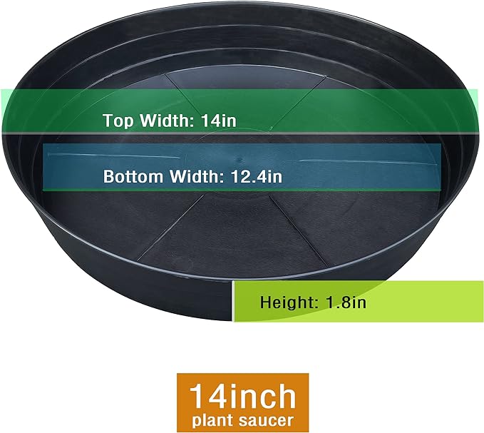 Plant Saucer 14 Inch, 4 Pack Extra Large Planter Saucer, Plastic Plant Saucers for Indoors and Outdoors, Deep Plant Pot Saucers, Drainage Tray for 9 10 12 in Planters