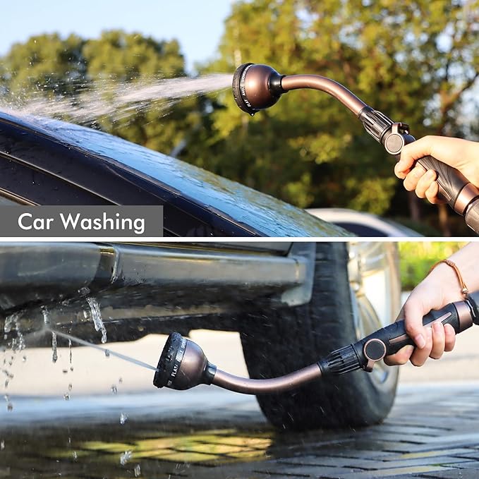 RESTMO Watering Wand, Heavy Duty Metal Garden Hose Wand with Thumb Flow Control, 15-Inch Long Hose Nozzle Sprayer with 10 Spray Patterns, Ideal to Water Hanging Baskets and Shrubs, Oil Rubbed Bronze