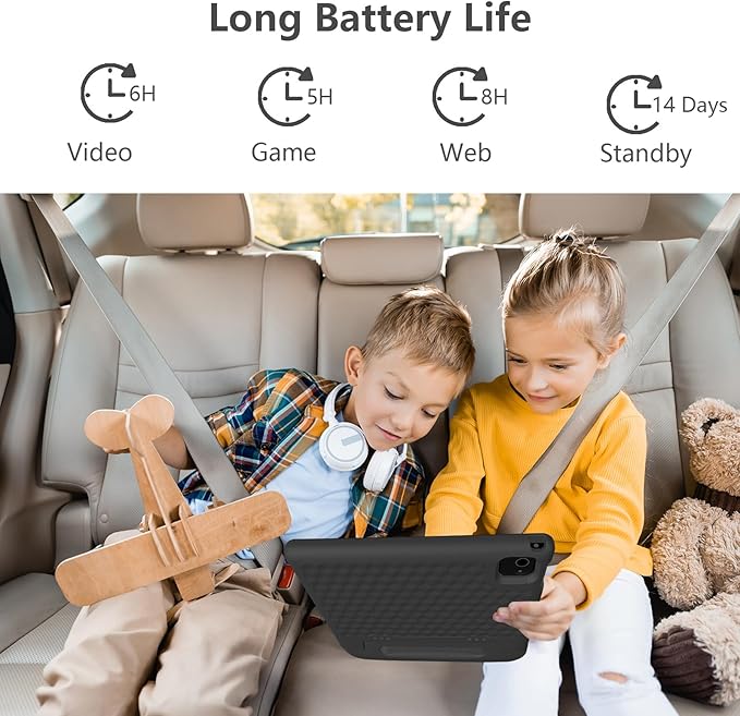 JREN Tablet for Kids｜10 Inch Kids Tablet Android 14｜Octa-core｜64GB｜WiFi ｜Bluetooth｜Parental Control｜Children Content｜Children Toddler Black