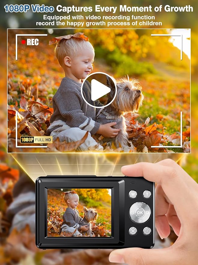 Digital Camera,FHD 1080P Kids Camera 44MP Point and Shoot Digital Cameras with 32GB Card,16X Zoom,Anti-Shake,Date Stamp,Compact Small Cameras Photography for Kids Student Teen Girl Boy(Black)
