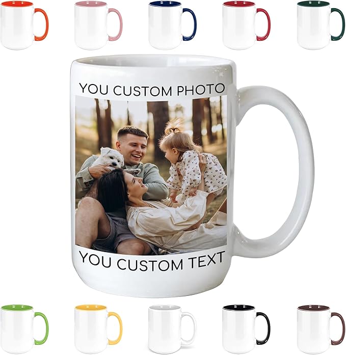 Custom Mug Upload Your Picture Personalized Coffee Mug with Photo Text Name Customized Cup Unique Ideas Gifts for Men Women Mom Dad Girlfriend Boyfriend Friend Family (White, 15oz)