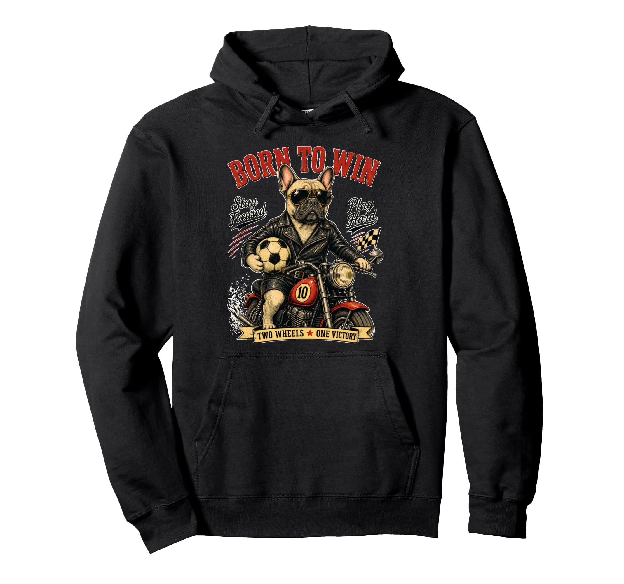 French Bulldog Motorbike Love Footbal Hoodie - Aesthetic Graphic Men Women