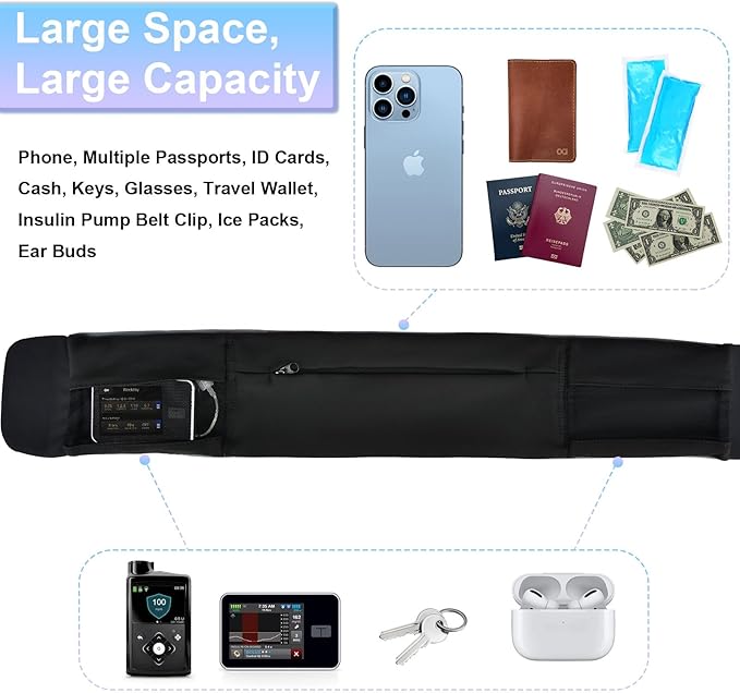 Diabetic Pump Belt Holder, Diabetes Insulin Pump Belt with Cuttable Size, Diabete Waist Running Belt for Men & Women (M:24"-38")