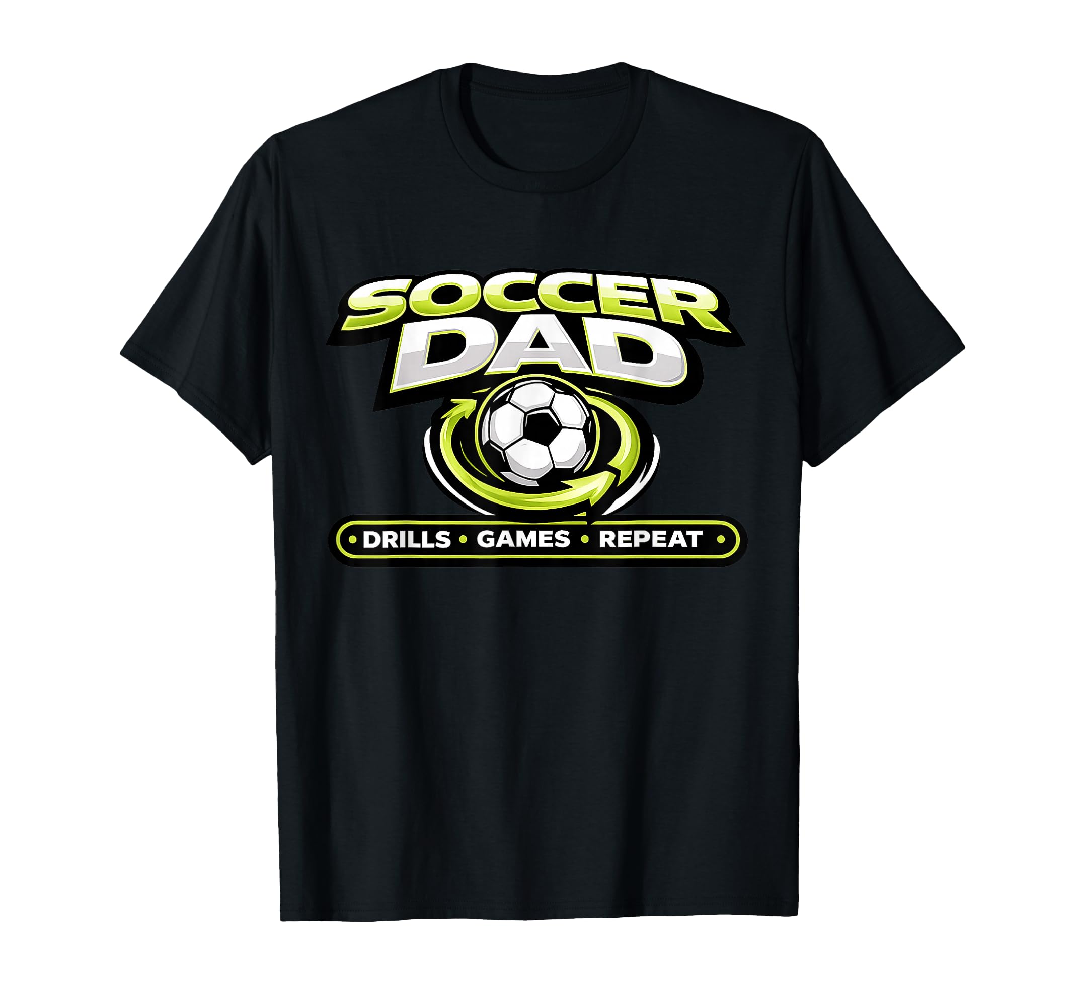 Funny Soccer Dad Drills Games Repeat T-Shirt - Minimalist Print for Adults
