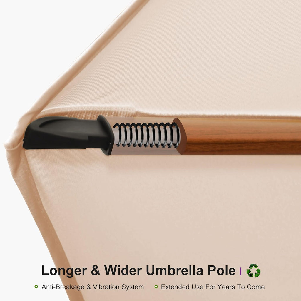 PURPLE LEAF 10' X 13' Double Top Deluxe Wood Pattern Rectangle Patio Umbrella Offset Hanging Umbrella Outdoor Market Umbrella Garden Umbrella, Beige