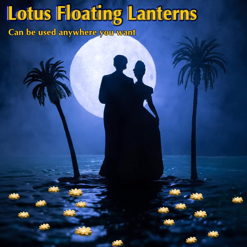Liliful 24 Pcs Diwali Lotus Decoration Pool Floating Lights, Artificial Flowers Lotus with LED,Lily Pads Water Lantern for Indian Puja Home Decoration(3.94 Inch, 5.91 Inch,White)