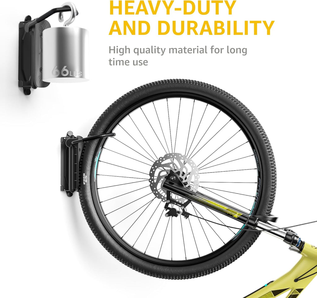 monTEK Swivel Bike Wall Mount, Bike Hangers for Garage, Space-Saving Vertical Bike Rack, Sturdy Bike Storage Rack Holds Up to 66lbs, Easy to Install, 2 Pack