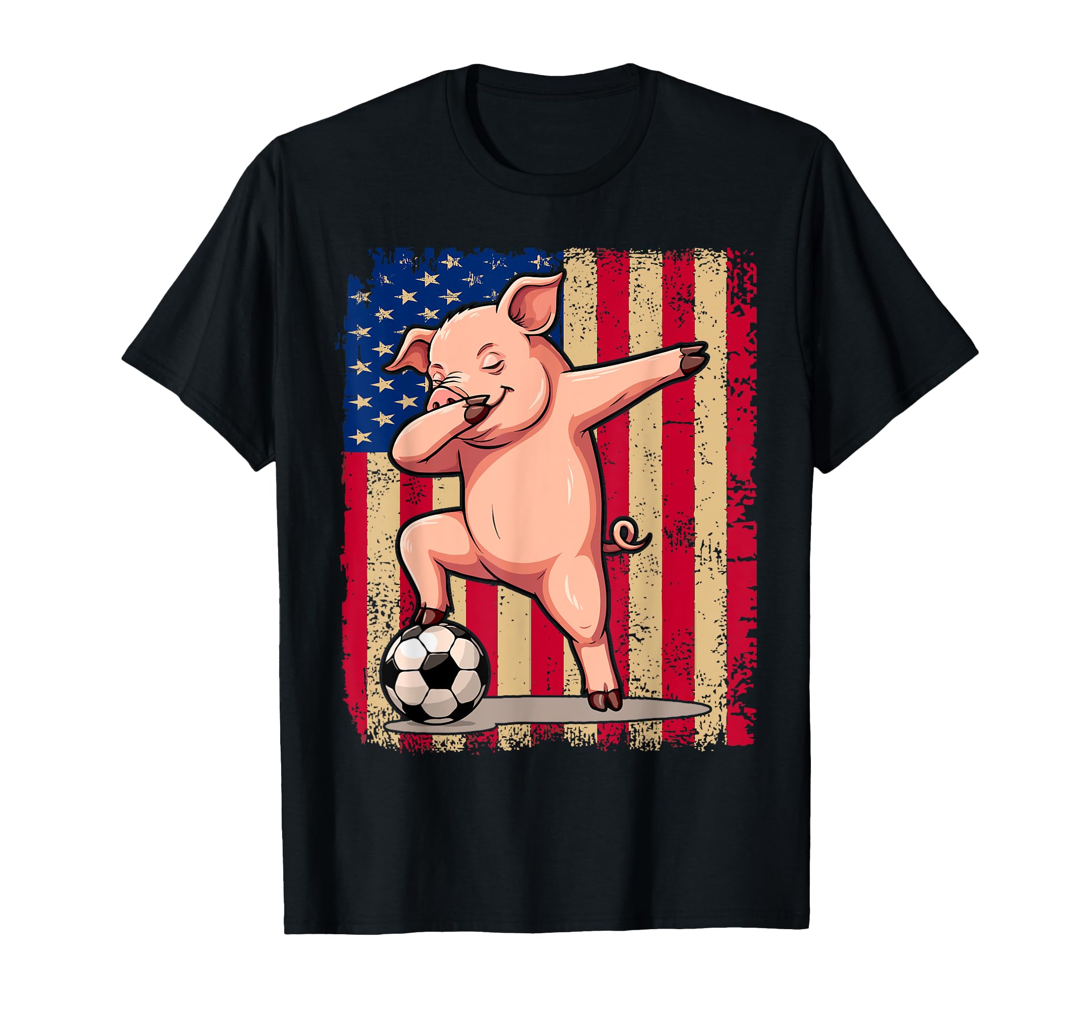 Dabbing Pig Soccer Lovers American T-Shirt - Novelty Apparel for Adults
