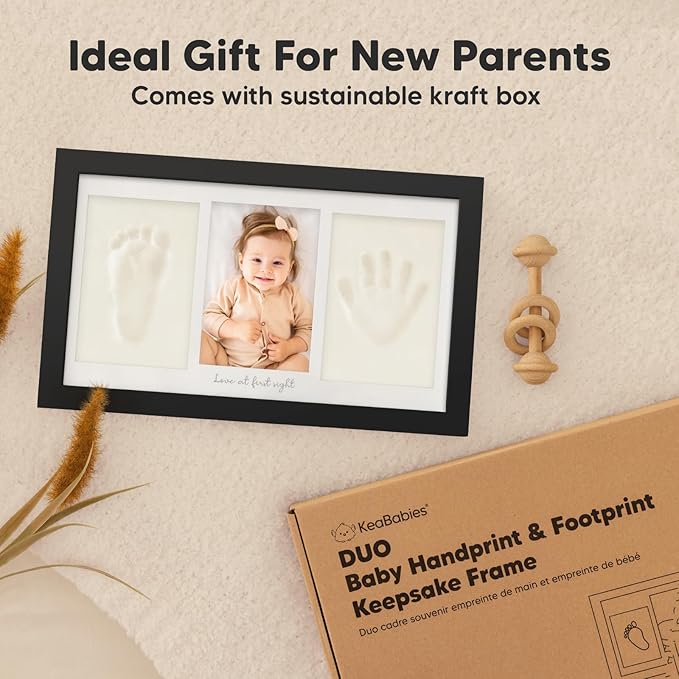 Baby Hand and Footprint Kit - Clay Handprint Keepsake Frame, Newborn Nursery Picture Frame, Personalized New Mom Gifts for Baby Shower & Registry (Onyx Black)