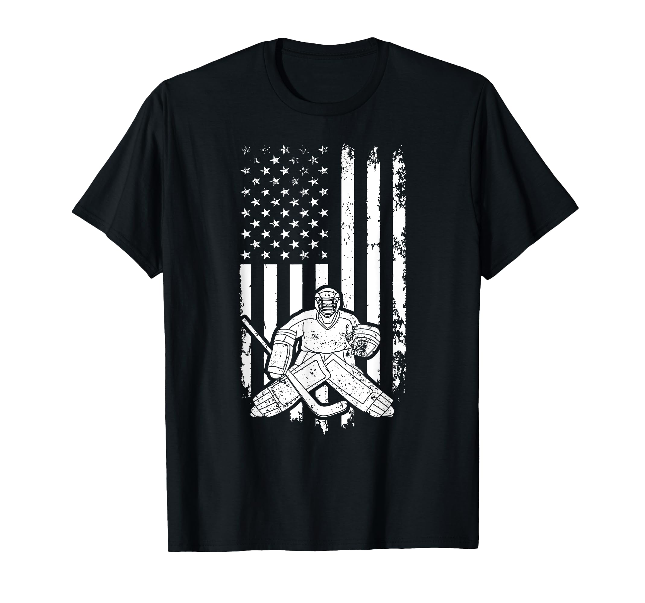 Ice Hockey Goalkeeper Us Flag Ice T-Shirt - Casual Everyday Wear Men Women