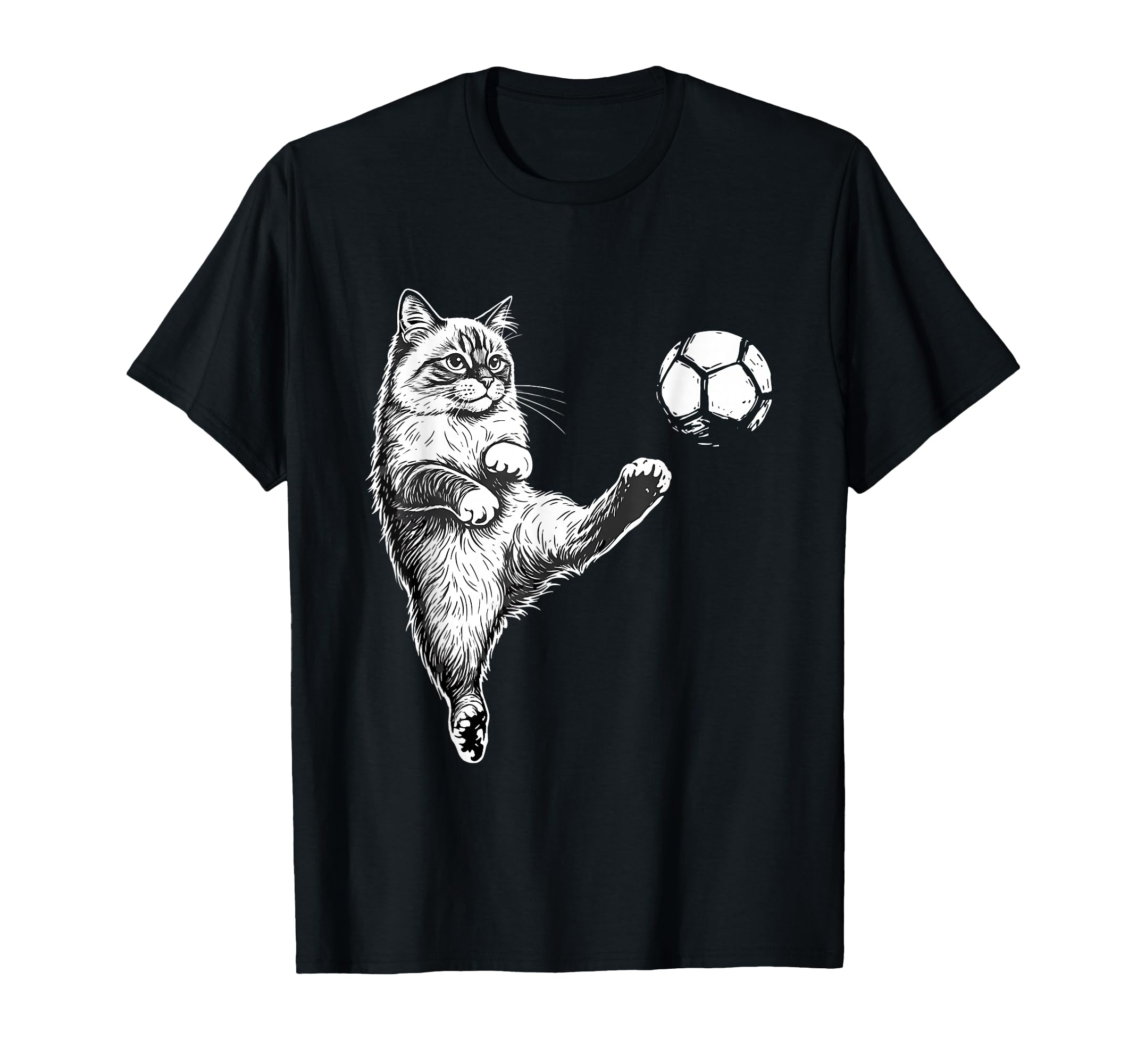 Funny Soccer Cat Kicking Ball Pet T-Shirt - Custom Art Print Men Women