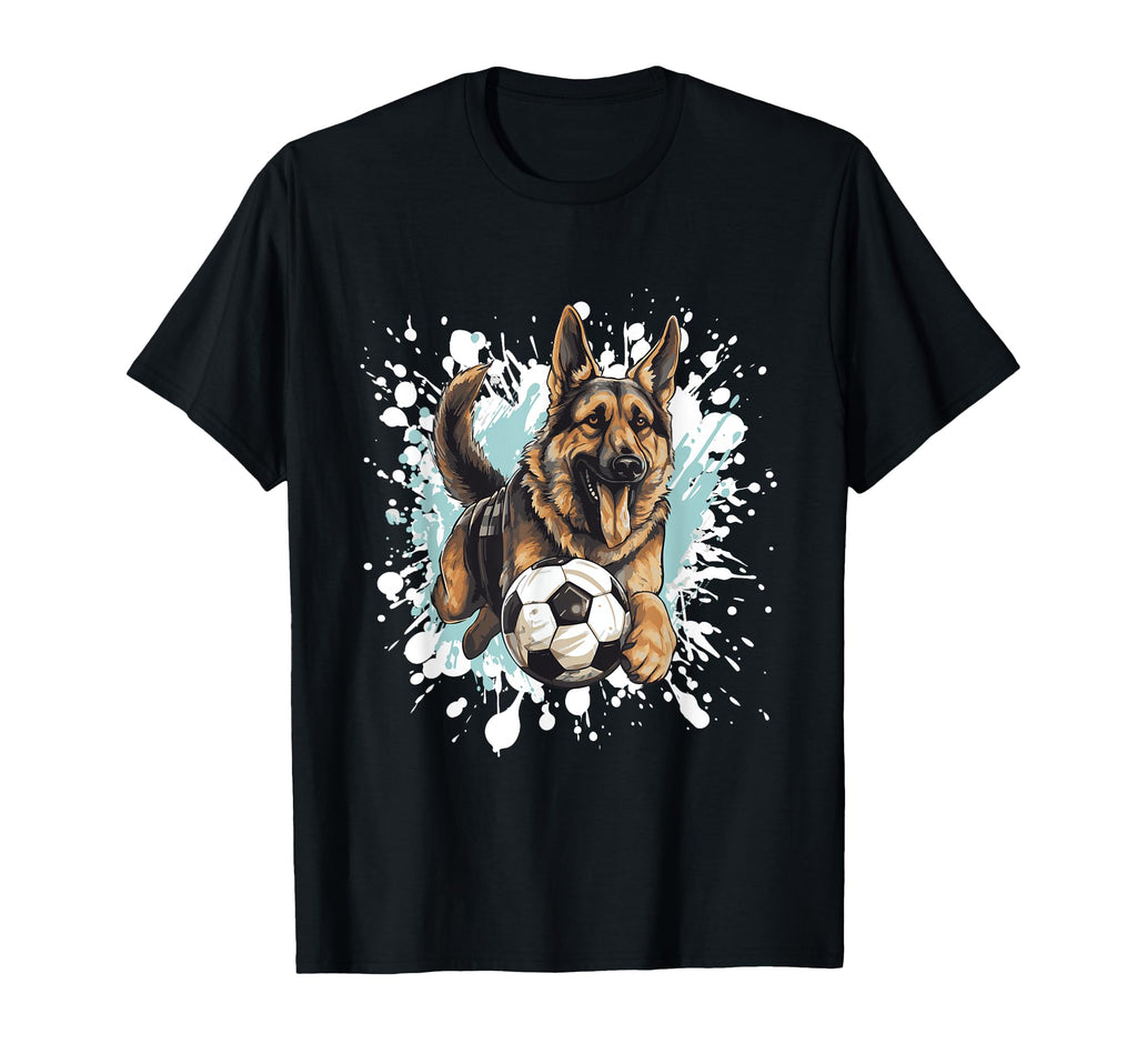 German Shepherd Dog Playing Soccer Funny T-Shirt - Graphic Print Men Women