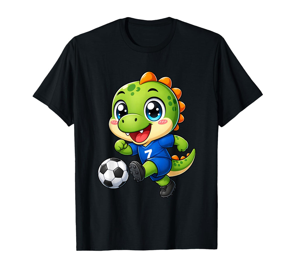 Kawaii Dinosaur Playing Soccer T-Shirt - Novelty Apparel for Adults