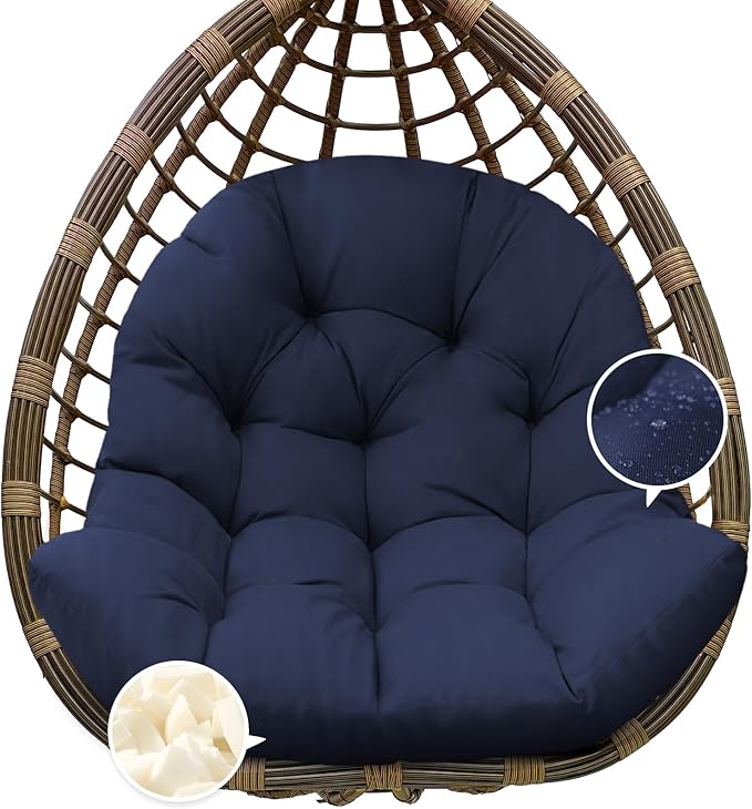 Egg Chair Cushion Replacement, Waterproof Outdoor Hanging Egg Swing Chair Cushions Pads, U-Shaped Thickened Cushions for Hanging Eggs Chair with Ties, 47x33x7 Inches (Blue)