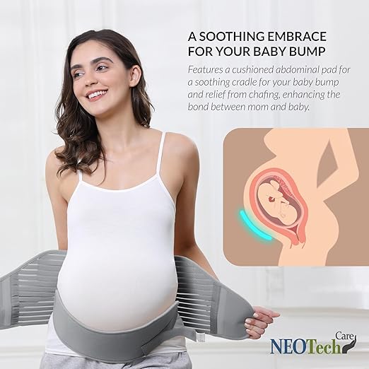NeoTech Care Pregnancy Support Maternity Belt, Waist/Back/Abdomen Band, Belly Brace (Size M, Grey Color)