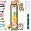 Aqulea Glass Water Bottles with Silicone Sleeve - BPA Free Reusable Wide Mouth Glass Motivational Water Bottles with Fruit Infuser – Leak Proof Borosilicate Water Bottle with Time Marker