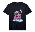 Pug Ice Hockey Player Dog Hockey Stick T-Shirt - Fun Novelty Design Unisex