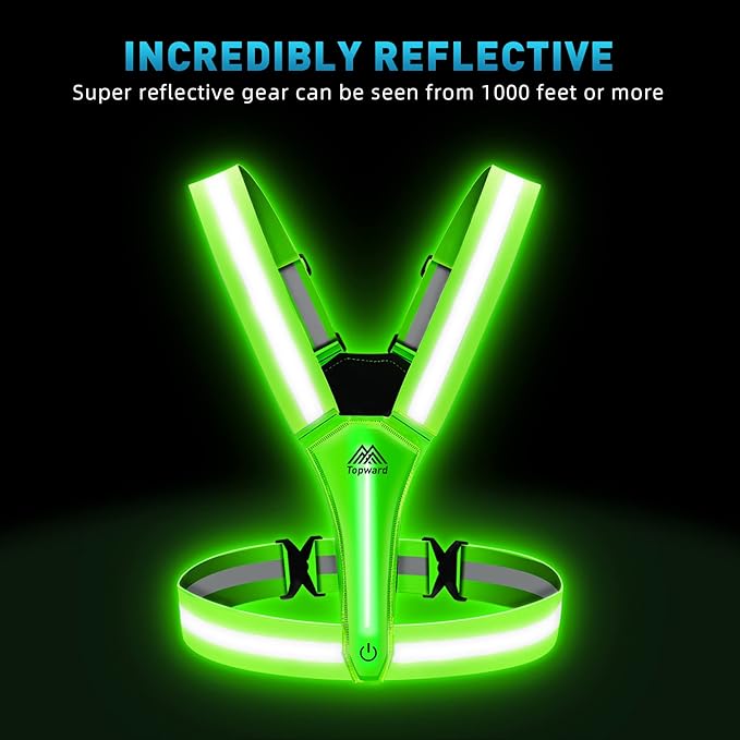LED Reflective Vest Safety Gear, Light Up Vest for Night Walking Cycling, High Visibility Running Vest with Reflective Strips
