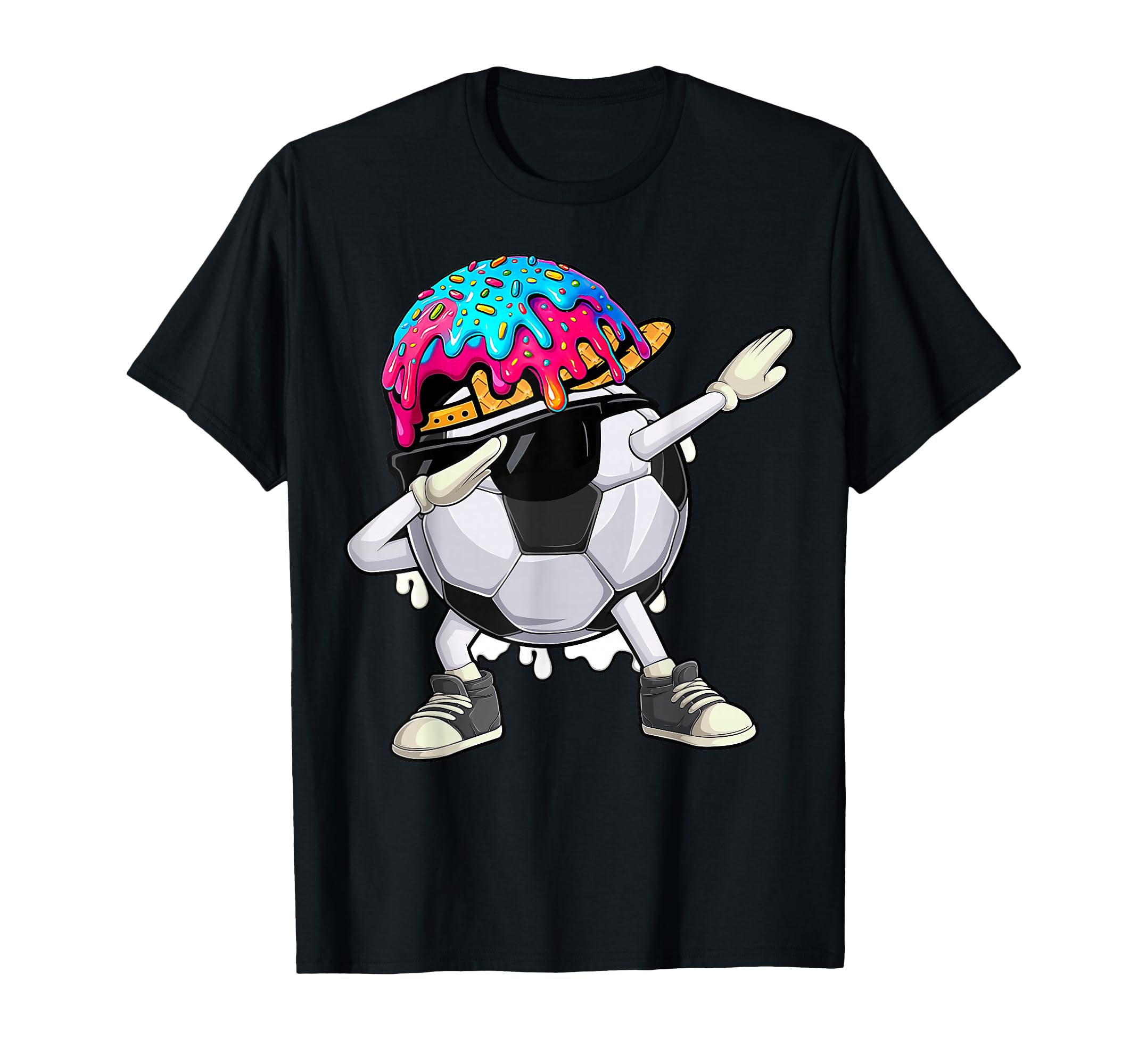 Dabbing Soccer Ball Ice Cream Drip Funny T-Shirt - Graphic Print Unisex
