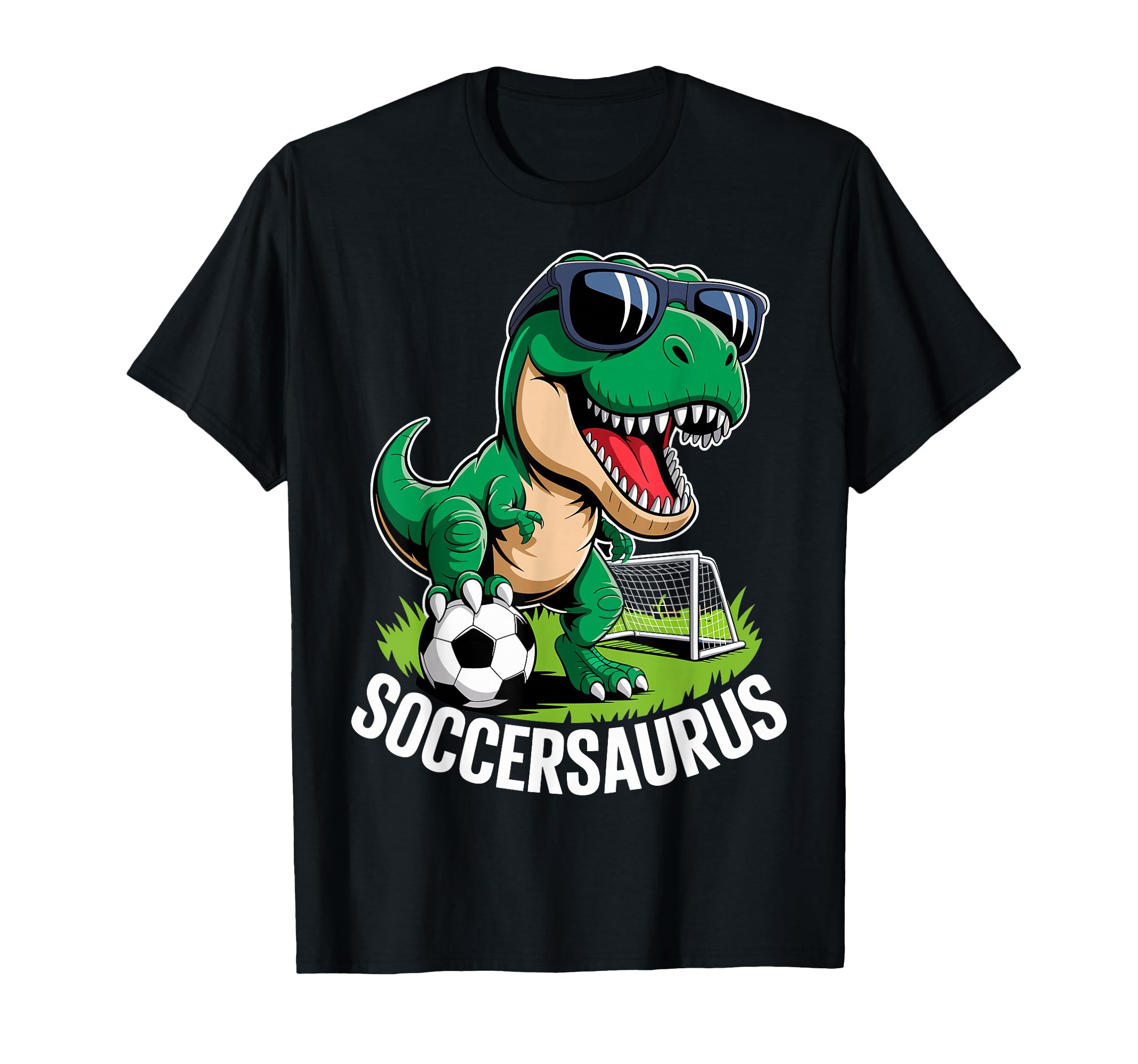 Soccersaurus Dinosaur T Rex Soccer T-Shirt - Casual Everyday Wear Unisex