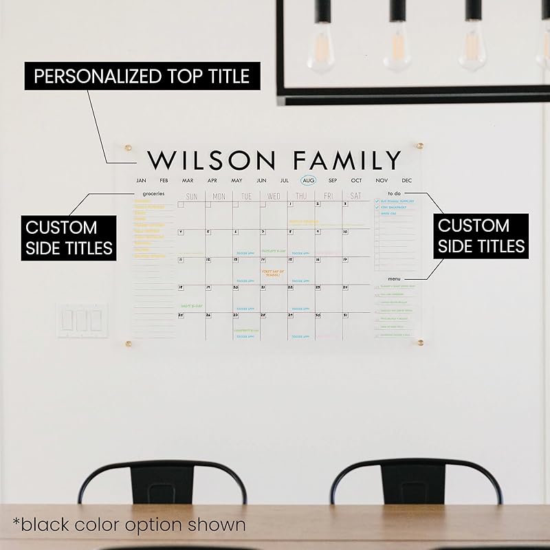 Personalized Clear Acrylic Calendar for Wall, Calendar Whiteboard for Wall, Dry Erase Wall Calendar, Wall Calendar Organizer System for Home (Block, Blush, 14"W x 11"H)