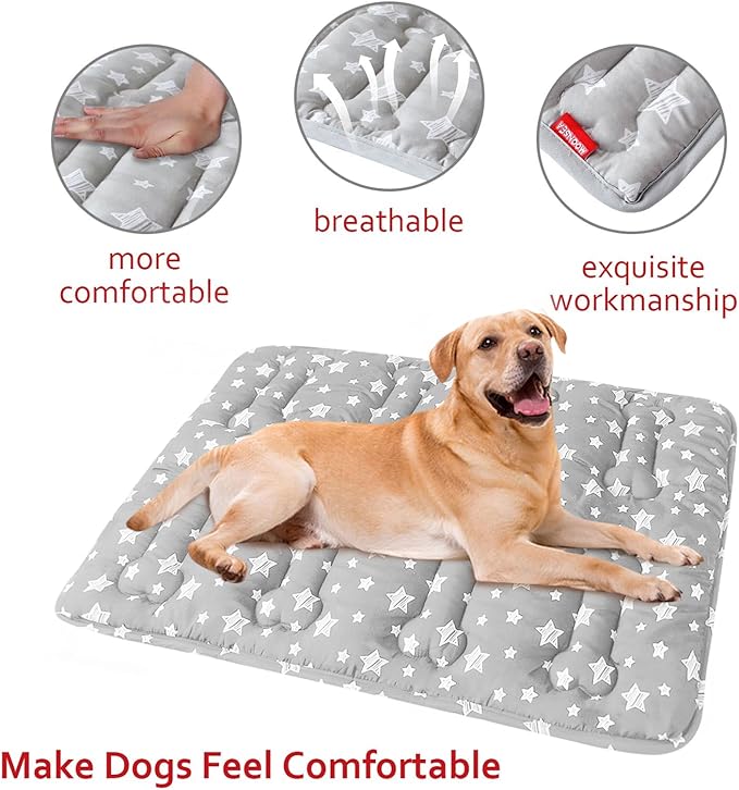 Dog Crate Mat (42" X 28") 2 Pack, Soft Dog Bed Mat with Cute Prints, Personalized Crate Pad, Anti-Slip Bottom, Machine Washable Kennel Pad, Grey