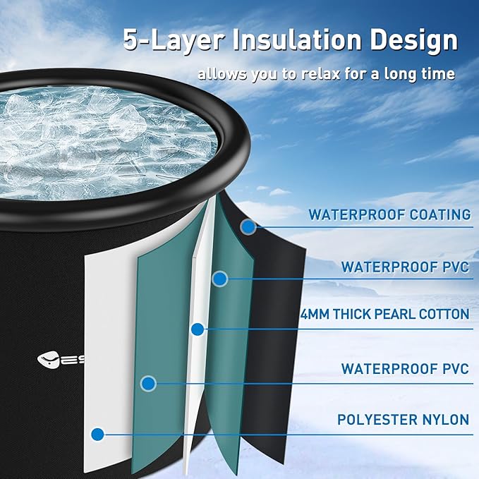 Yesker 126 Gal Ice Bath Tub with Air Ring, Portable Multi-Layered Cold Plunge Tub with Lid for Athletes, Foldable and Inflatable, One Person Hot Bathtub at Gym, Yard, Home, Outdoors Use