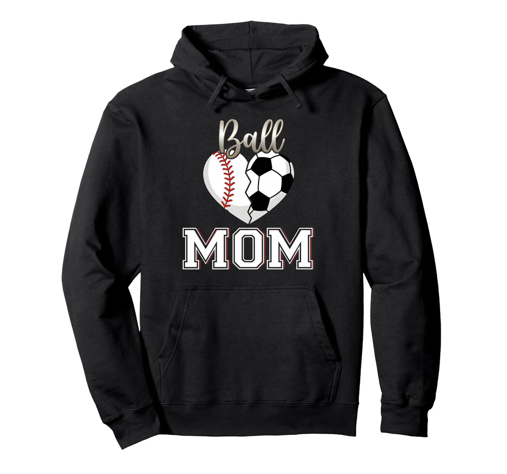 Ball Mom Baseball Soccer Heart Mothers Hoodie - Minimalist Print Men Women