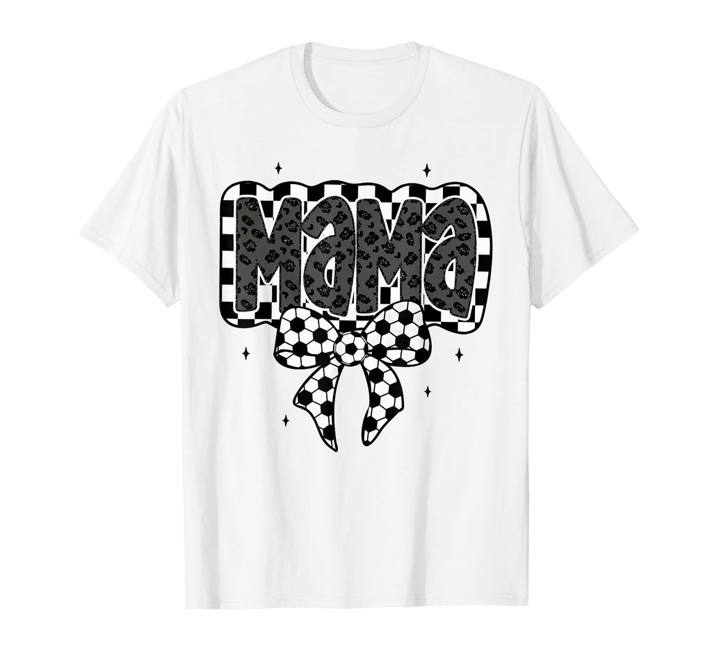 Mama Soccer Checkered Coquette Bow T-Shirt - Streetwear Style Men Women