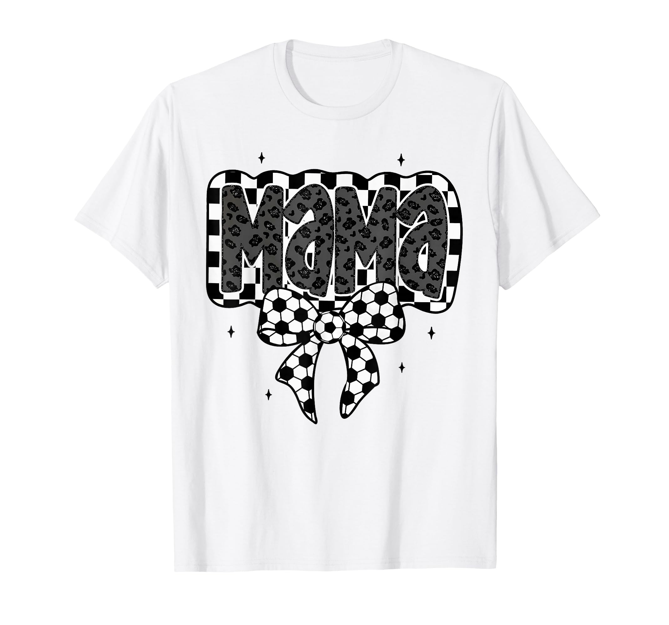 Mama Soccer Checkered Coquette Bow T-Shirt - Streetwear Style Men Women