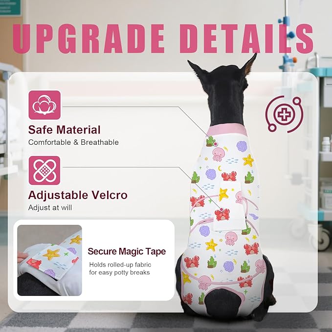 Recovery Suit for Dogs After Surgery, Professional Dog Surgical Suit for Female Spay, Male Neuter, E-Collar & Cone Alternative Dog Onesie for Abdominal Wounds Skin Disease, Jellyfish, XL