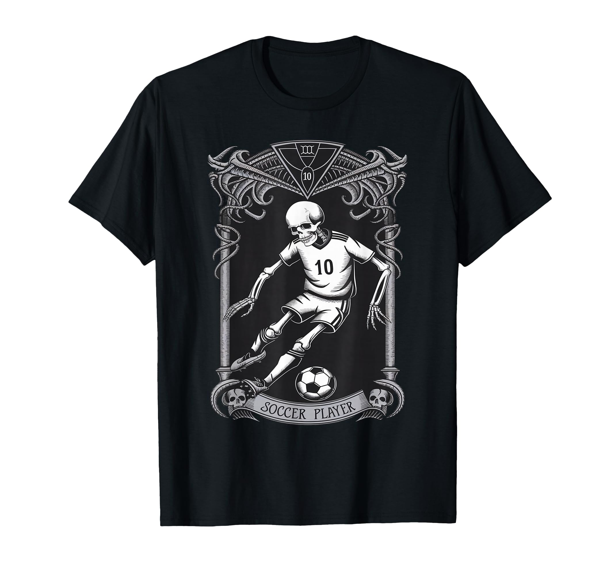 Skeleton Soccer Player Tarot Card T-Shirt - Minimalist Print Unisex