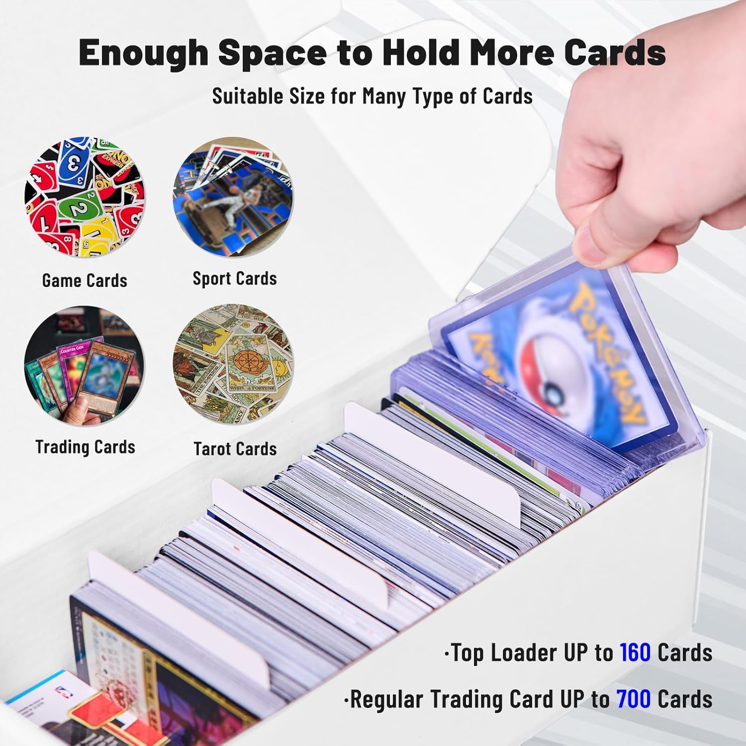 NUMINA 4 Pack 600 Card Storage Box Organizer for Trading Card Collection, Heavy Duty Sports Cardboard Box, Trading Gaming Cards Collection Box with Adjustable Dividers