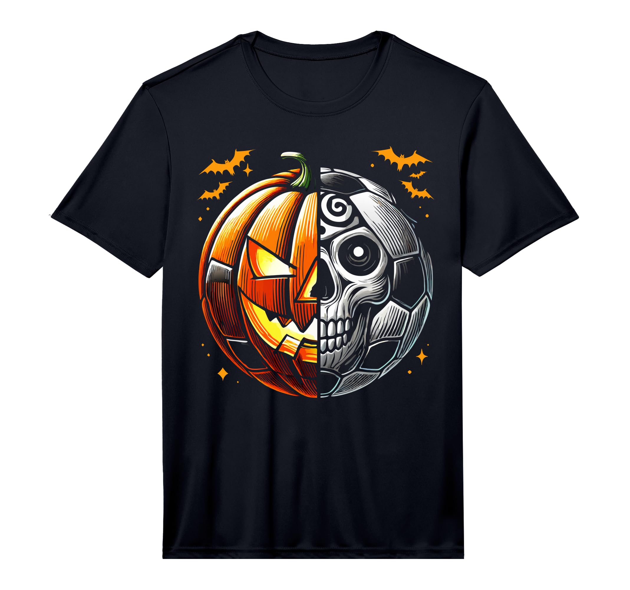Halloween Soccer Ball Pumpkin Skull T-Shirt - Custom Art Print for Adults