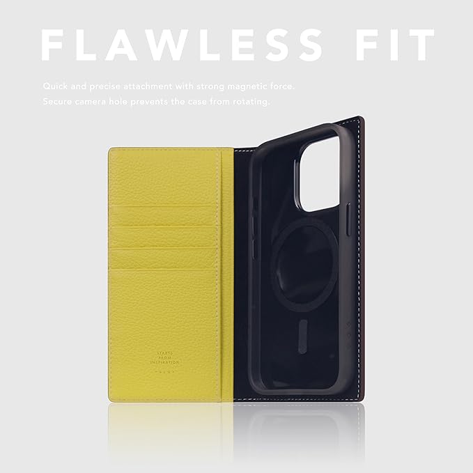 D8 Neon Full Grain Leather Wallet Case for iPhone 15 Pro - [2-in-1] Handcrafted Detachable Diary Style with Magnetic MagSafe Back Cover, Gift Box Included (Lemon)