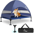 Upgraded Elevated Dog Bed with Canopy, Portable Raised Outdoor Dog Bed with Stable Anti-Slip Feet, Wider Shade Pet Bed Cot, Raised Dog Beds for Large Dogs Camping, Indoor & Outdoor Use